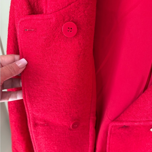 EUC Talbots Bold Red Military Style Wool Pea Coat SZ 14. Worn once; now too big. - Picture 6 of 11